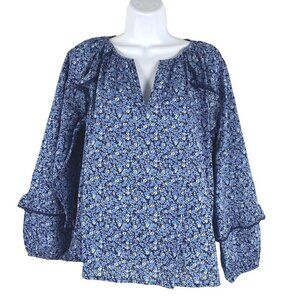 J. Crew Peasant Top Floral Printed Ruffle Trim‎ Small Blue Cotton NWT TP-2449